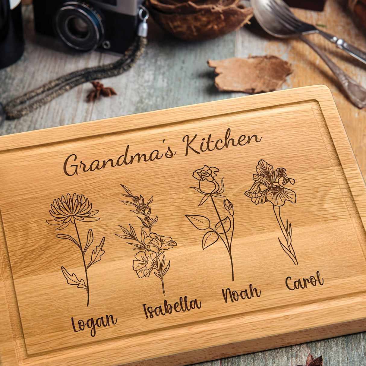 Personalized Cutting Board For Mom - Grandma, Birth Flower Grandmom's Garden, Mothers Day Gifts For Grandma, Christmas and Birthday Gifts For Mom From Son, Daughter, Chopping Board for Mama's Kitchen Generic