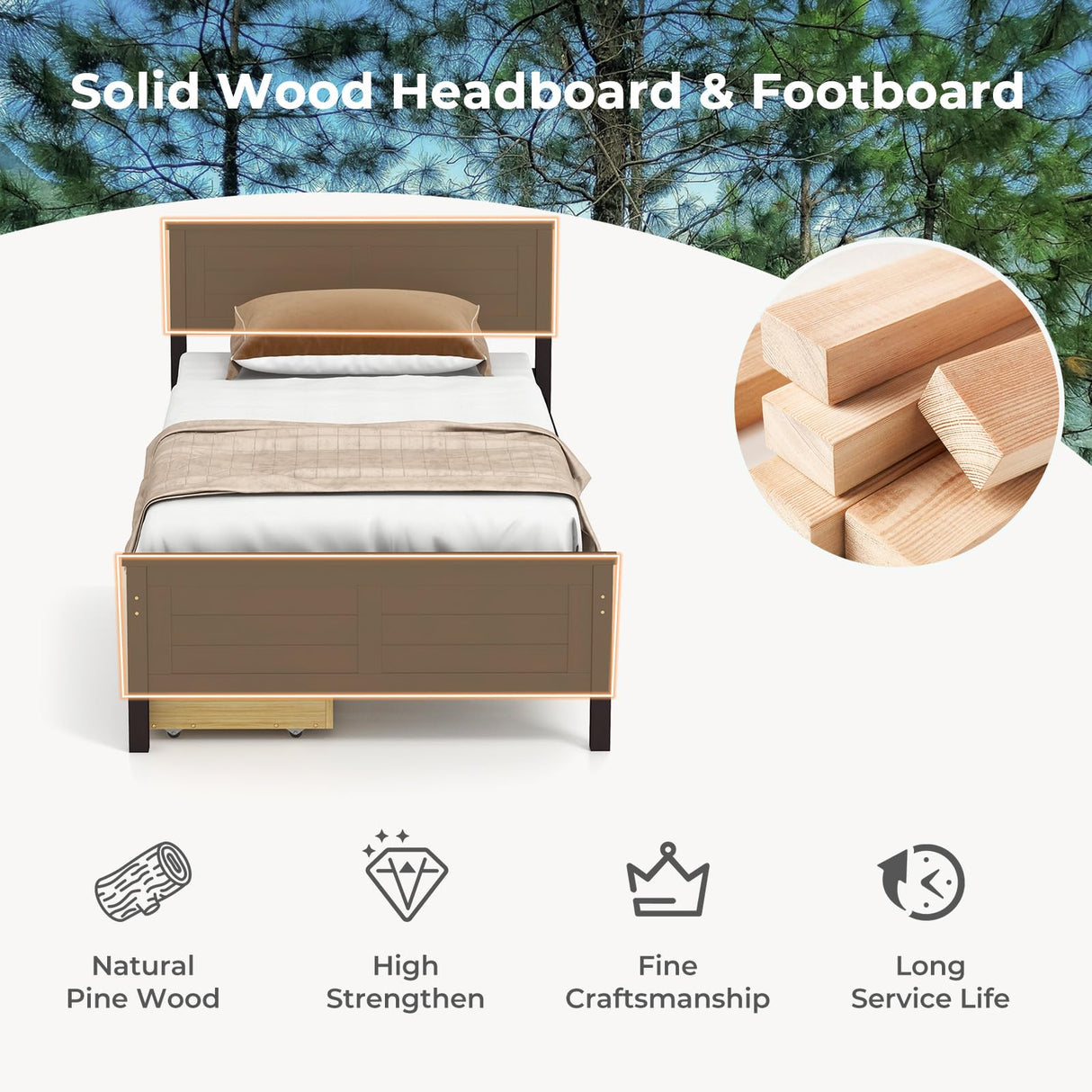 Giantex Espresso Twin Bed with Storage Drawers and Solid Wood Frame Giantex