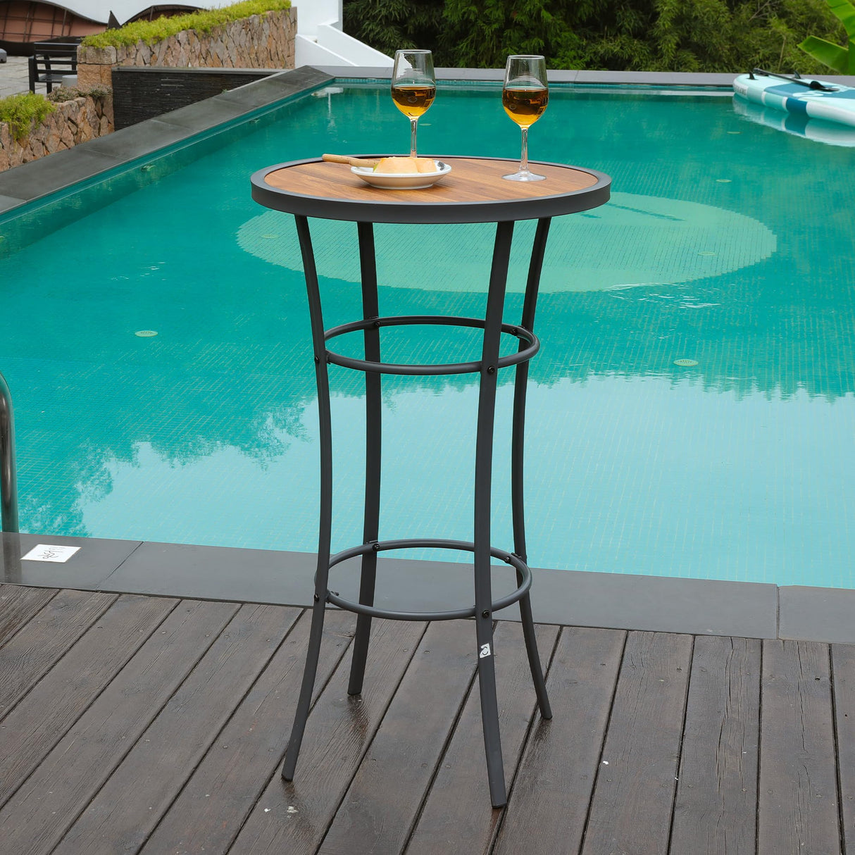 Naga Bahna Outdoor Bar Height Bistro Table, 40-Inch Patio Bar Table Bistro Dining Table Pub Table with Wooden-Like Table Top & Metal Frame Naga Bahna