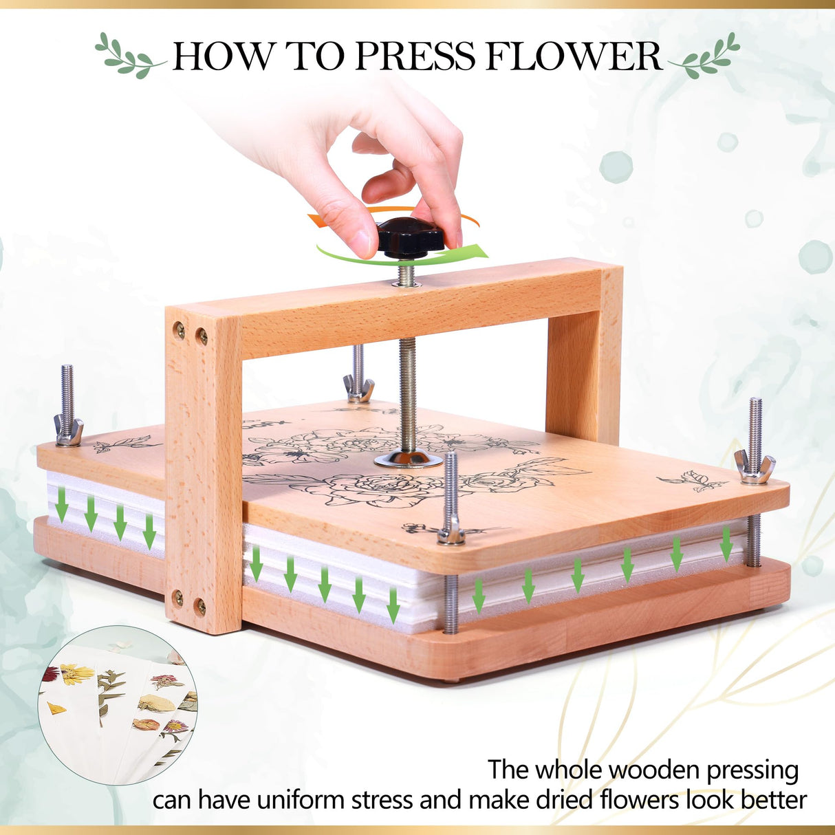 Aboofx Large Flower Press Kit, 6 Layers 11.8" x 8.3" Even Pressure for DIY Arts and Crafts, Dried Flower Plant Preservation Gift for Adult Craft Lovers, Wood Aboofx
