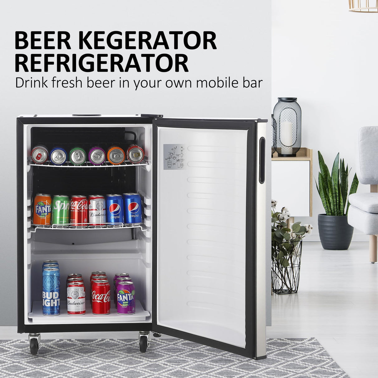 GarveeHome Beer Kegerator, Single Tap Draft Beer Dispenser Full Size Keg Refrigerator With Shelves, Stainless Steel, Drip Tray & Rail,32°F- 50°F Temperature Control Coller 128L GarveeHome
