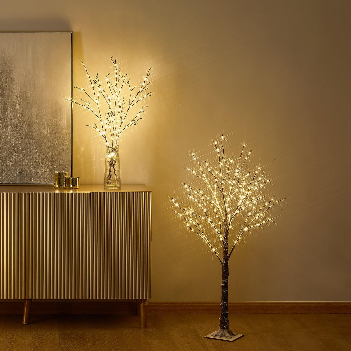 Hairui Lighted Snow Dusted Twig Tree with 200 LED Fairy Lights 4FT for Indoor Outdoor Home Thanksgiving Christmas Holiday Decoration Hairui