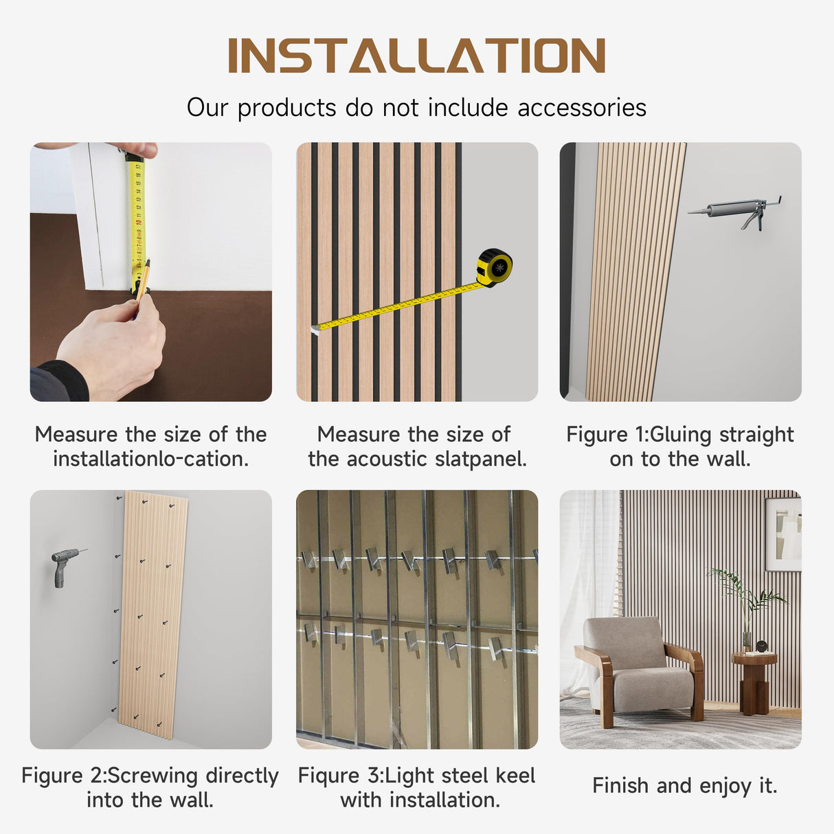 POHARE Wood Slat Wall Panels, 2 Pack 8 x 1 ft Decorative Wood Panels for Wall,Stylish Wall Panels for Interior Wall Decor, Modern Acoustic Wood Wall Panels with Felt Backing, Natural POHARE