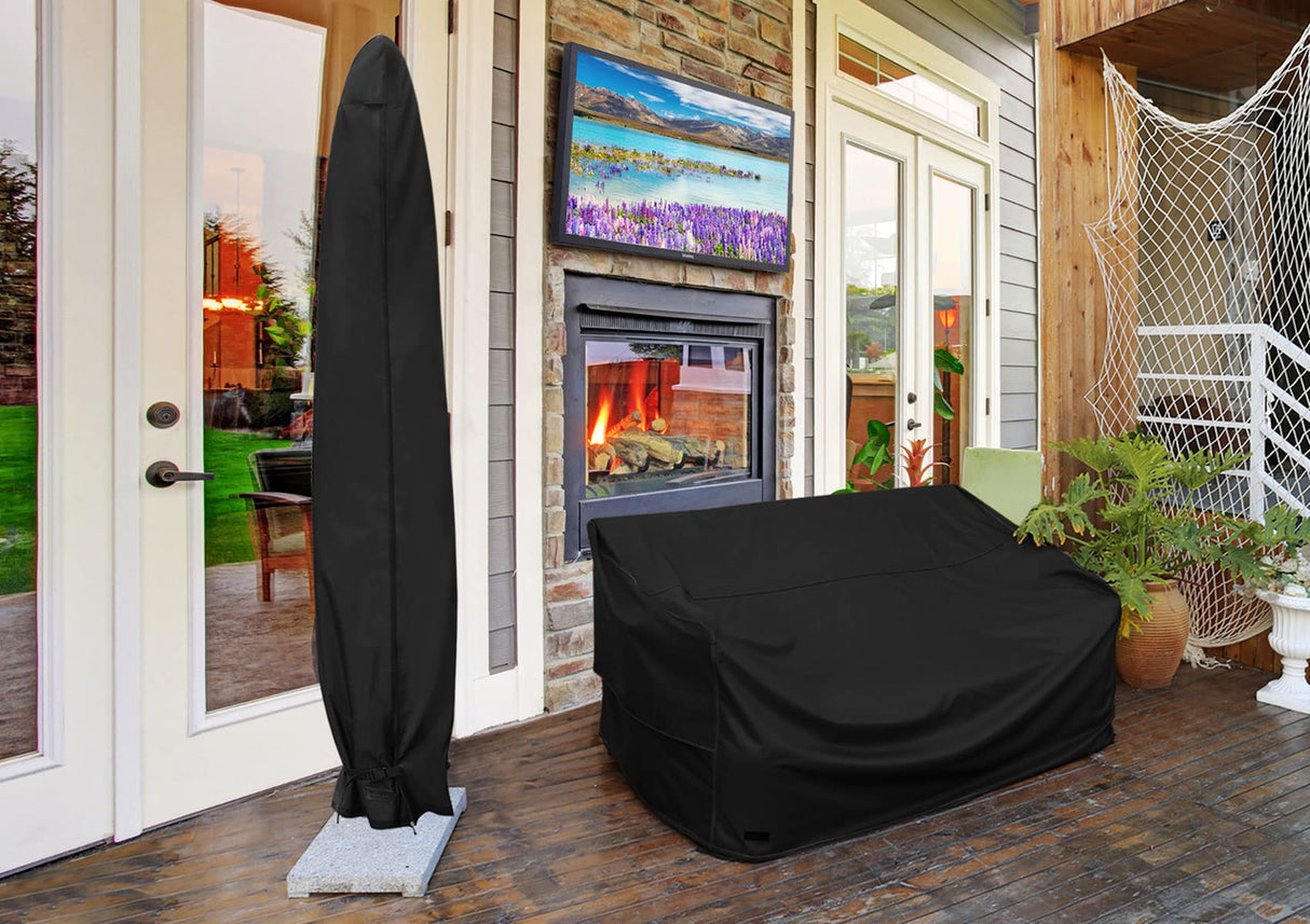 NettyPro Umbrella Cover for 10ft to 12ft Outdoor Umbrellas, Fade Resistant Waterproof and Ripstop Market Umbrella Parasol Cover with Zipper and Rod, Black NettyPro