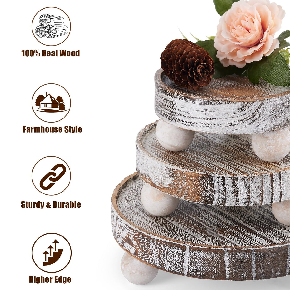 VIVIRBIEN 3PCS Wood Risers for Decor Mini Wooden Stool Display Stand with Removable Feet Farmhouse Rustic Decor Risers for Display Decorative Wood Pedestal Stand for Candles, Plants, Cups VIVIRBIEN