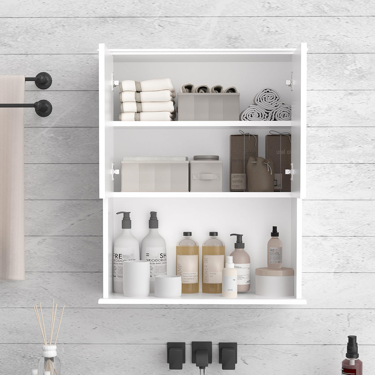 Bathroom Wall Cabinet Wooden with 2 Doors,Over the Toilet Storage Cabinet,Bathroom and Laundry Wall Mount Storage Medicine Cabinet with Open and Adjustable Shelf,Easy Assembly (Style A -1 PC, White) NewBeth