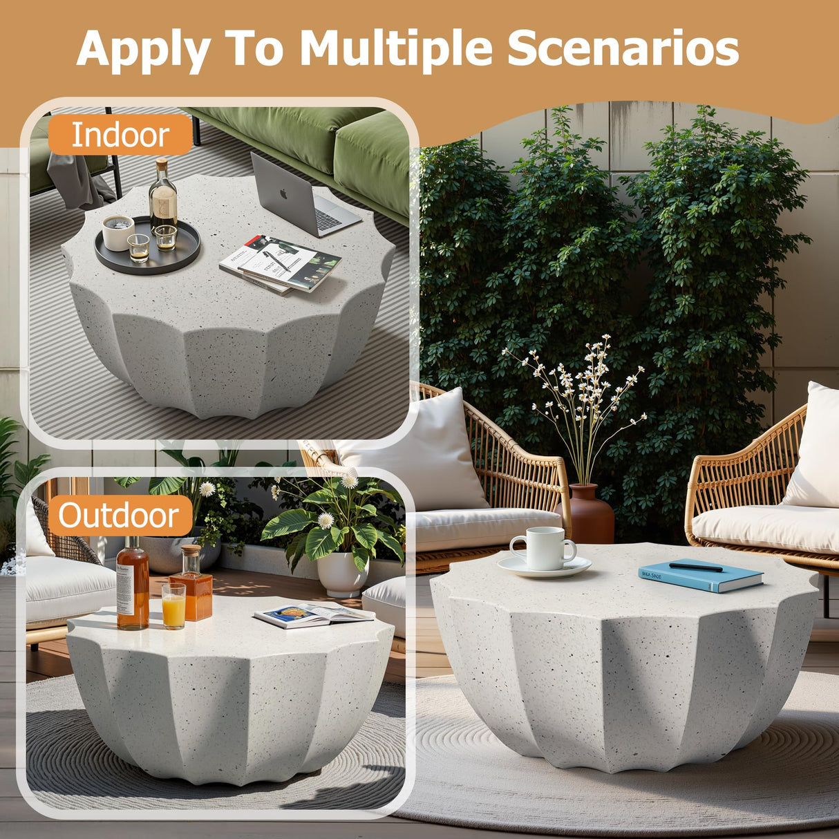35" Outdoor Round Coffee Table Modern Stylish Design Waterproof & Moisture-Proof No Assembly Required Outdoor Coffee Table for Patio, Garden, Backyards - US Warehouse (White) HMHKHN
