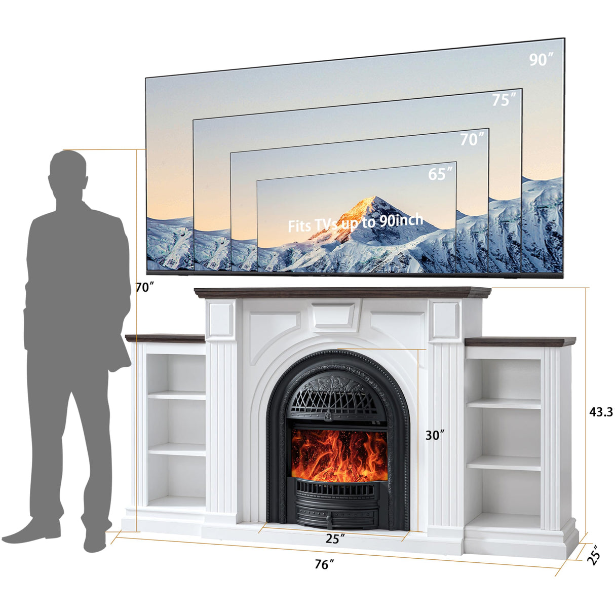 Electric Fireplace with Mantel, 76" Electric Fireplace, Birdcast Fireplaces Entertainment Center TVs Up to 90", Fireplaces TV Stand with 30" Insert Heater with 3D Flame for Living Room, 1400W/750W LIDYUK
