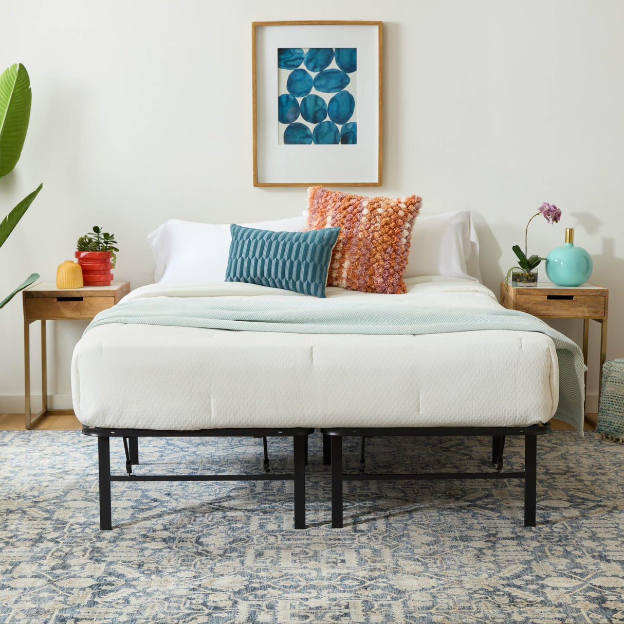 Linenspa Folding Metal Platform Bed Frame - No Box Spring Needed - Underbed Storage - Simple Tool Free Assembly - Mattress Foundation - 14" High - Traditional Design - Sturdy Steel - Full Size Linenspa