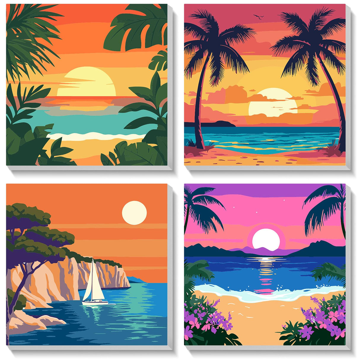 HEIBAGO Framed Paint by Numbers kit for Kids, 4 Pack Landscapes Paint by Numbers for Kids Ages 8-12, Sun Paint by Numbers Kits Children Beginner, DIY Acrylic Oil Painting for Home Wall Decor 8x8 inch HEIBAGO