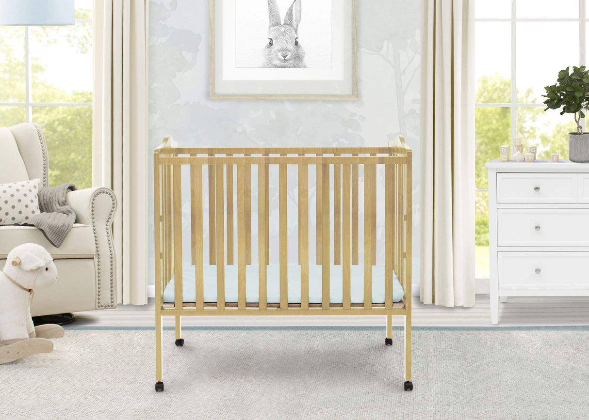 Delta Children Folding Portable Mini Baby Crib with 1.5-inch Mattress - Greenguard Gold Certified, Natural Delta Children