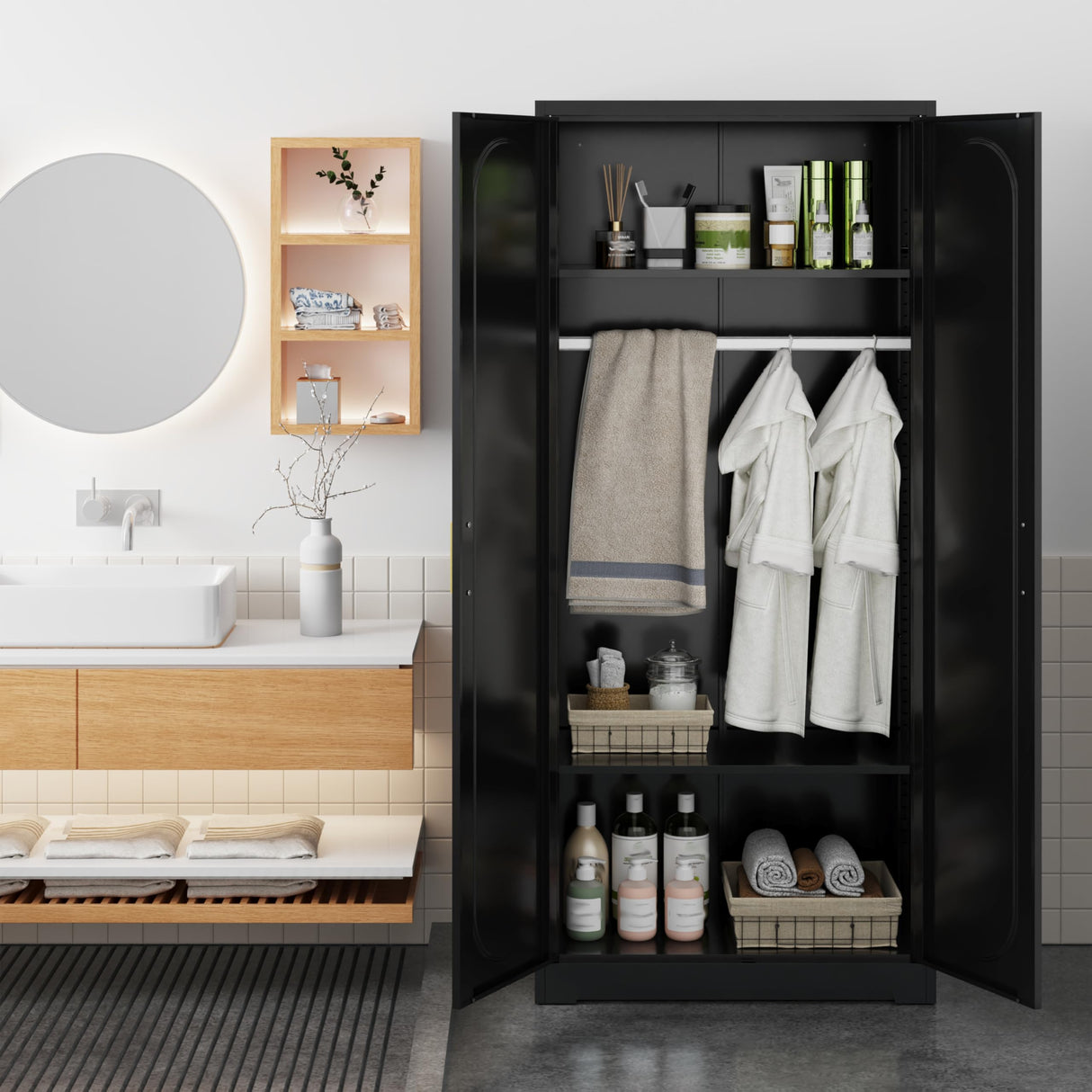 71" Tall Metal Storage Cabinet, Armoire Wardrobe Closet with Hanging Rod, Metal Clothing Storage Cabinets, Black Bedroom Armoires with Adjustable Shelves, Steel Closet Cabinet for Bathroom, Office MetalMax