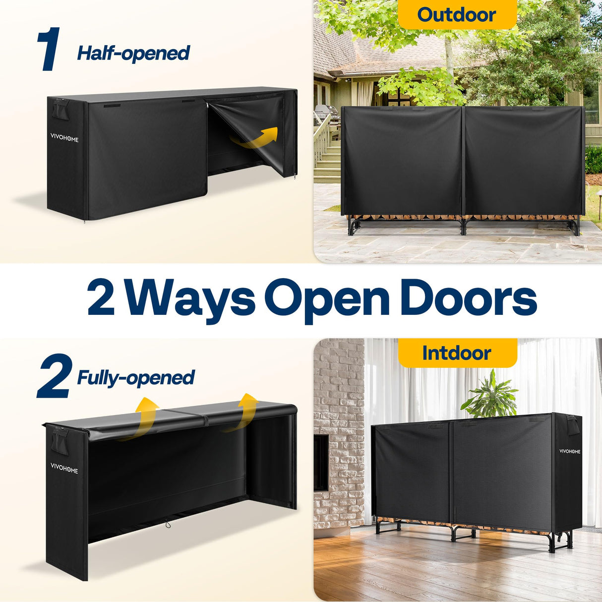 VIVOHOME 8ft Log Rack Cover, Heavy Duty 600D Oxford Outdoor Firewood Storage Cover with Zipper and Hook Loop Tape (Log Rack not Included) VIVOHOME