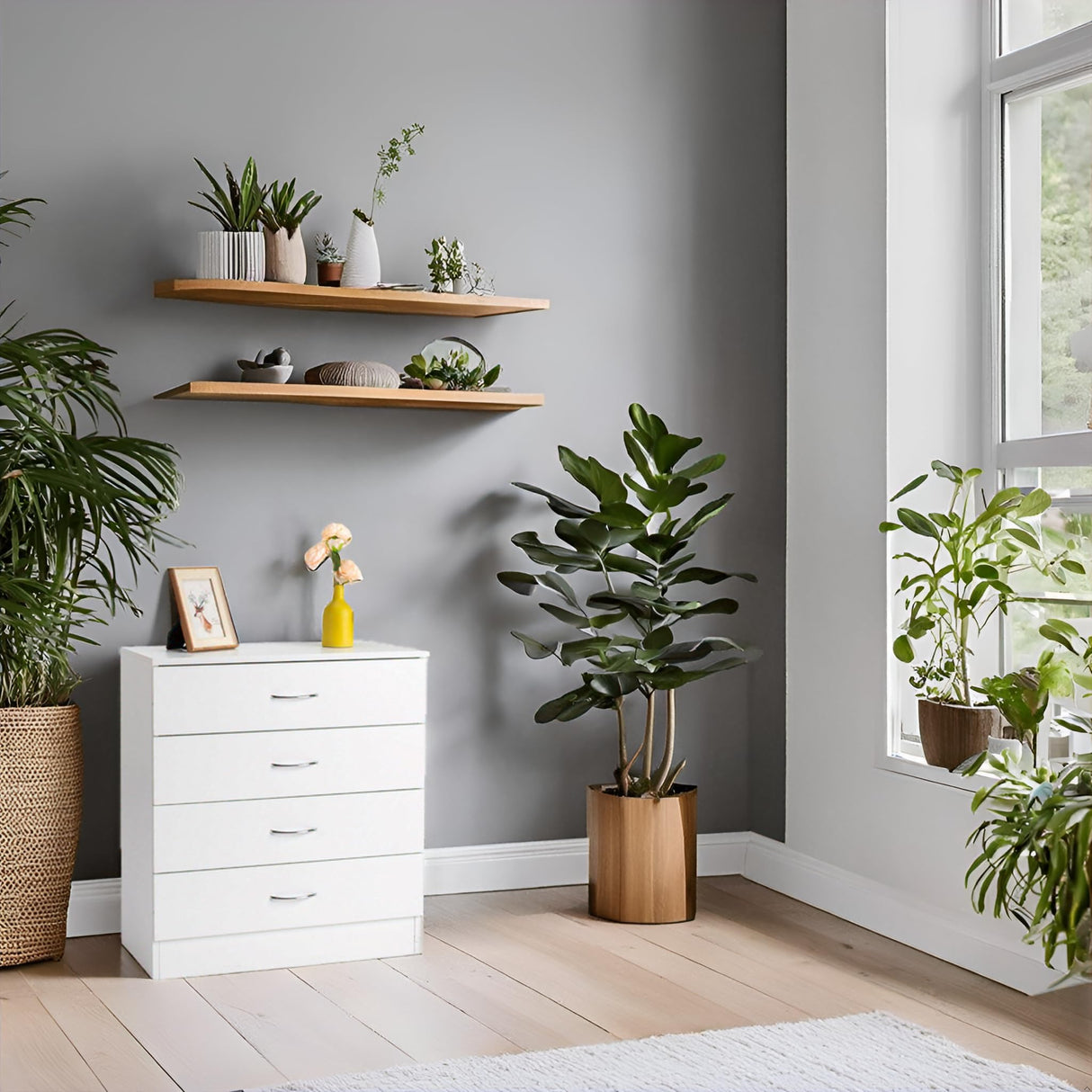 Karl home 4 Drawer Dresser for Bedroom, Small Chests of Drawers Modern Nightstand, White Dresser Chest with 4 Storage Drawers, Dressers for Nursery, Hallway, Living Room, Closet Karl home