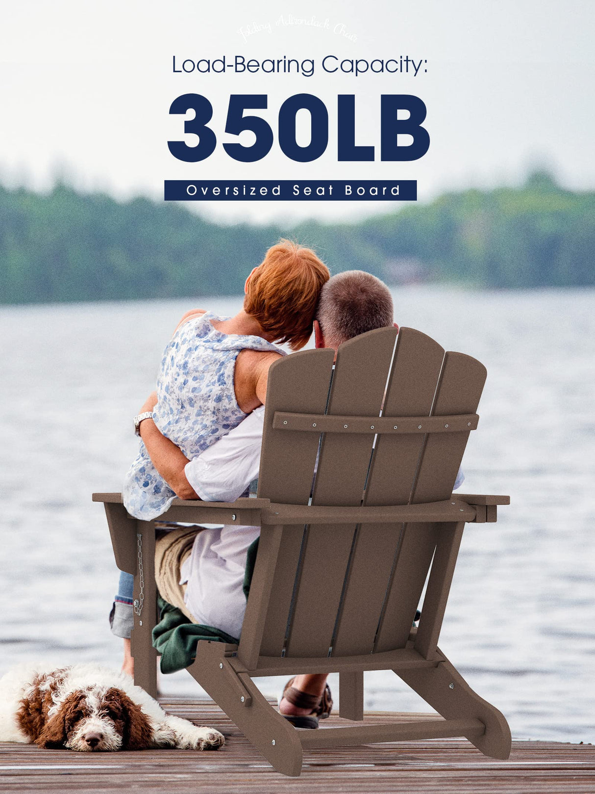 KINGYES Folding Adirondack Chair, HDPE All-Weather Folding Adirondack Chair, Brown KINGYES