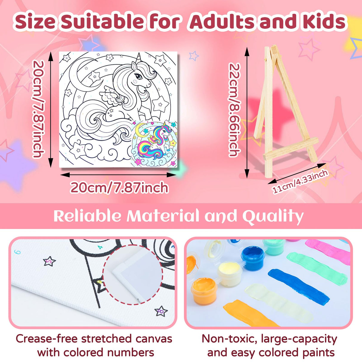 6 Pack Glow in the Dark Unicorn Paint by Numbers Kit for Kids - Pre-printed Canvas with 50 Paints, 12 Brushes & 2 Easels - DIY Acrylic Painting Set for Boys and Girls - Ideal for Home Decor Craft Spot!