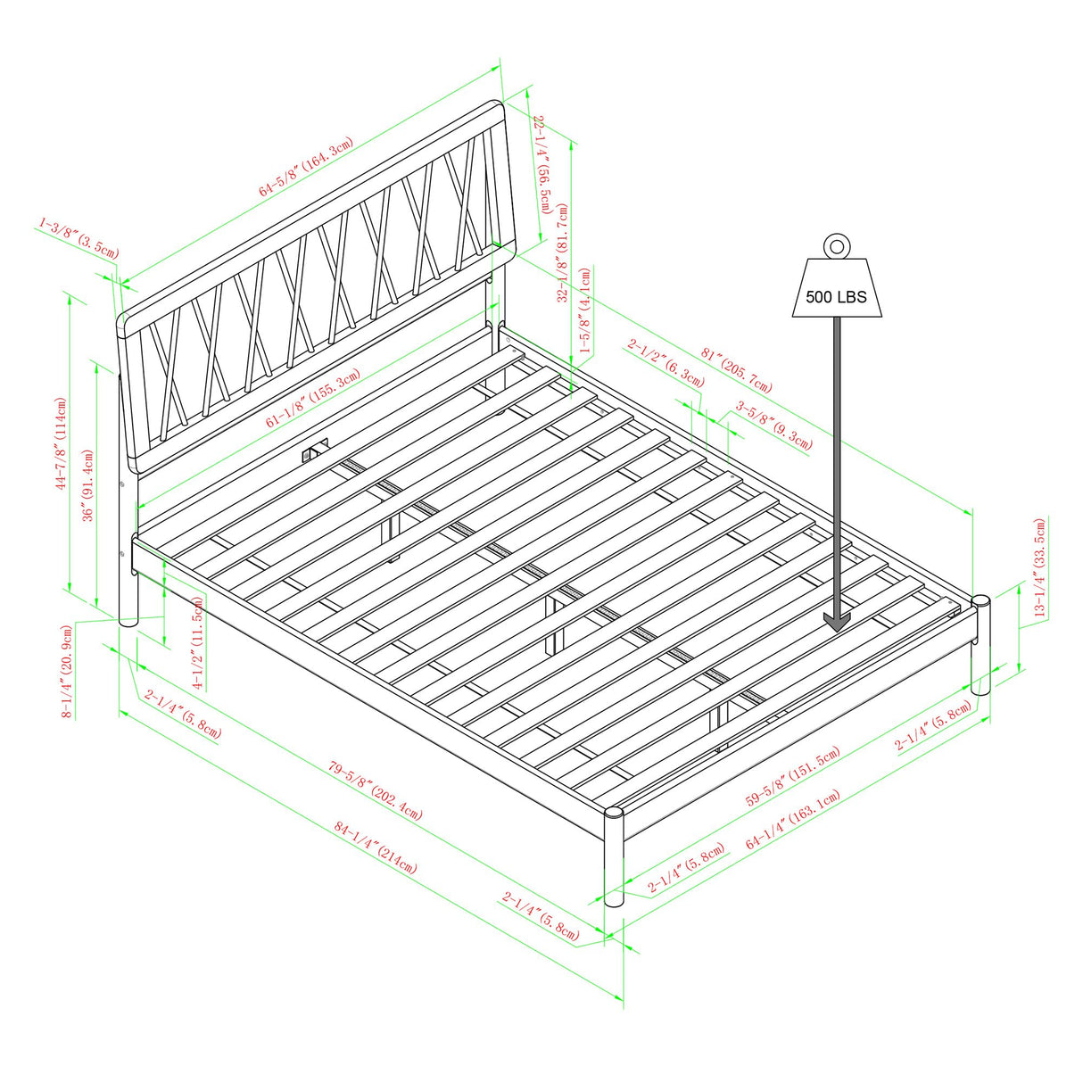 Walker Edison Queen Transitional Geometric X Pattern Headboard Solid Wood Bed, Queen Size, Caramel Walker Edison