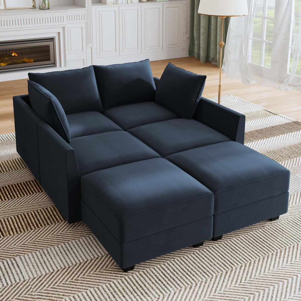 HONBAY Modular Sectional Sleeper Sofa with Storage Velvet Sectional Sleeper Couch with Chaise Sleeper Sectional Couches for Living Room,Dark Blue HONBAY
