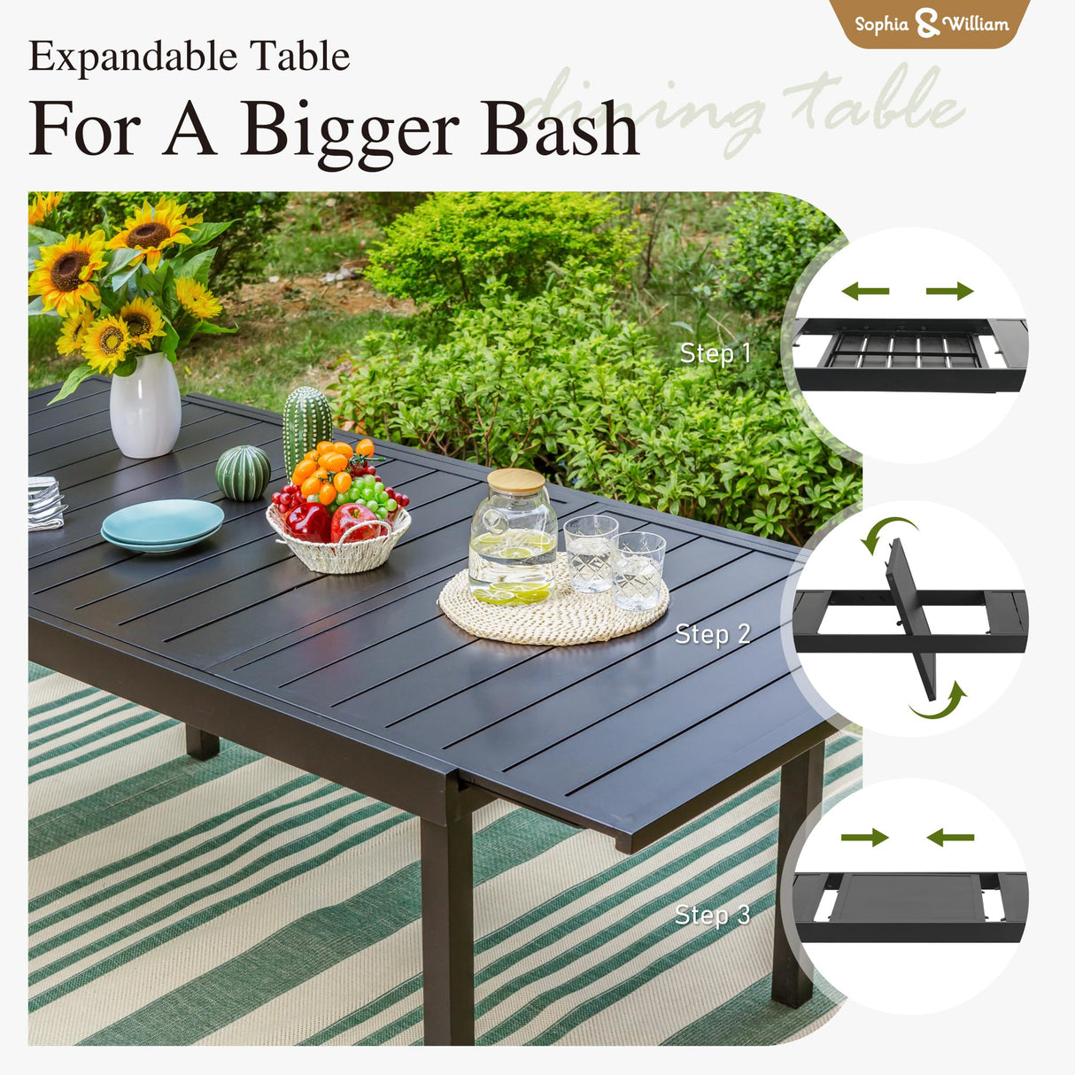 Sophia & William Outdoor Dining Set Patio Dining Sets Patio Table and Chairs Set 9 Pieces Outdoor Dining Table for 8 with Swivel Patio Chairs Patio Set for Garden Pool All Weather Blue Sophia & William