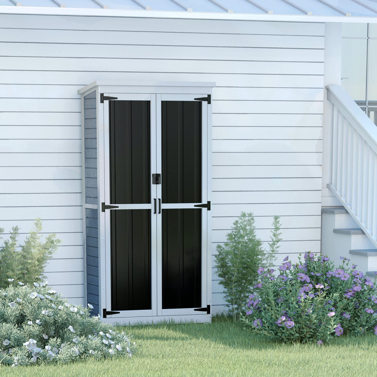 GDLF Outdoor Storage Cabinet Wood & Metal Garden Shed with Waterproof Roof and Sturdy Lockable Doors 66" GDLF