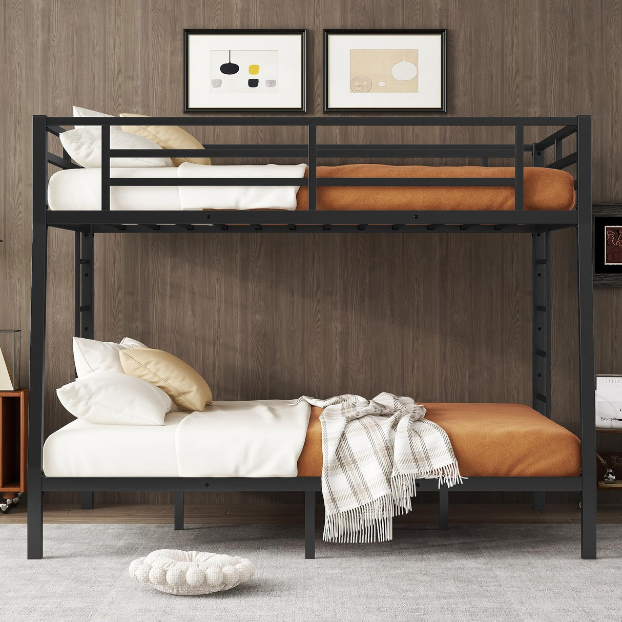 Bellemave Full XL Over Queen Bunk Bed for Adults, Full XL Over Queen Bunk Bed Frame with 2 Ladder and Full Length Guardrail, Easy Assemble, Mattress Not Included, Black Bellemave