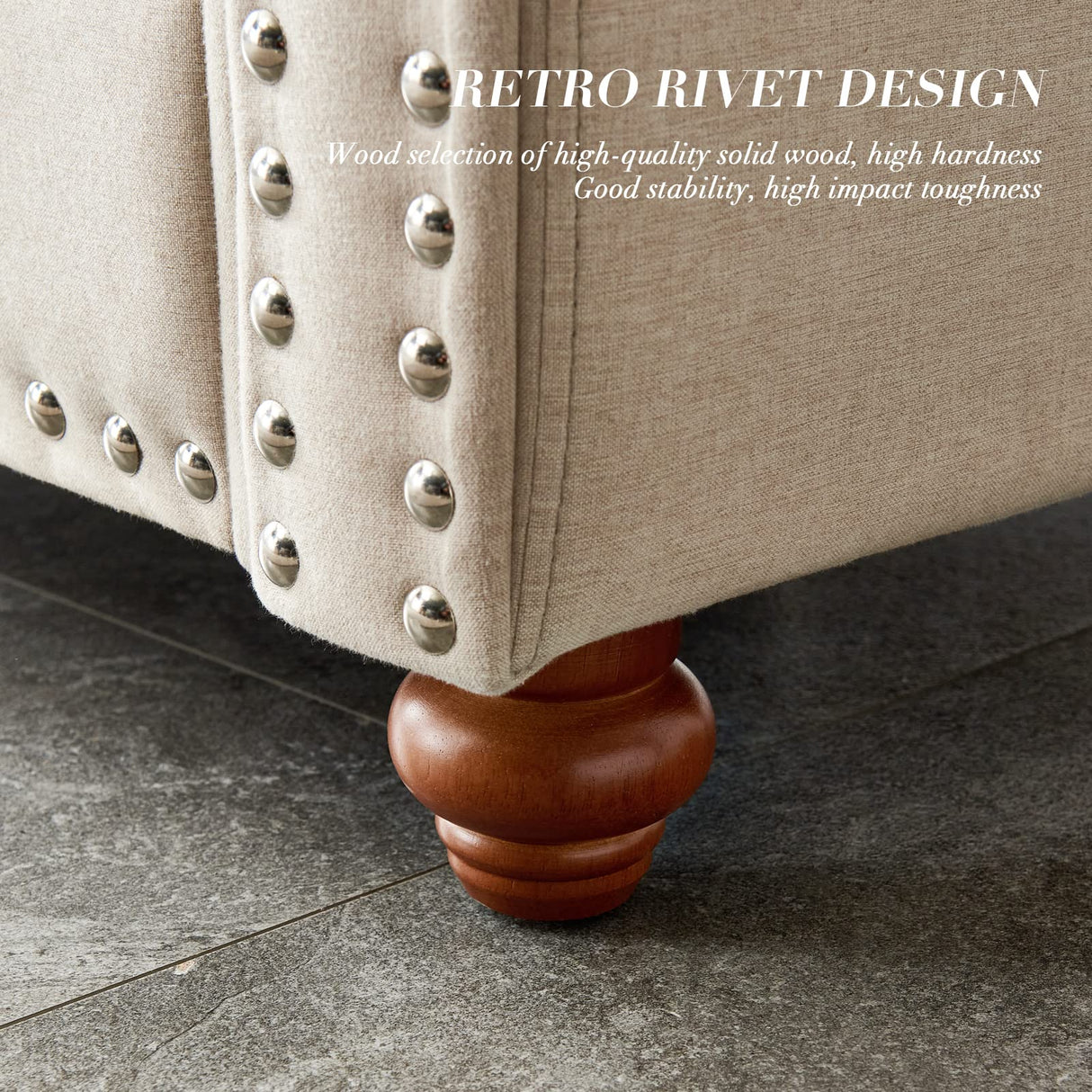 LUMISOL 82" Modern 3-Seater Sofa with Rolled Arms, Tufted Upholstered Couch with Wood Legs and Nailhead Trim for Living Room, Apartment LUMISOL