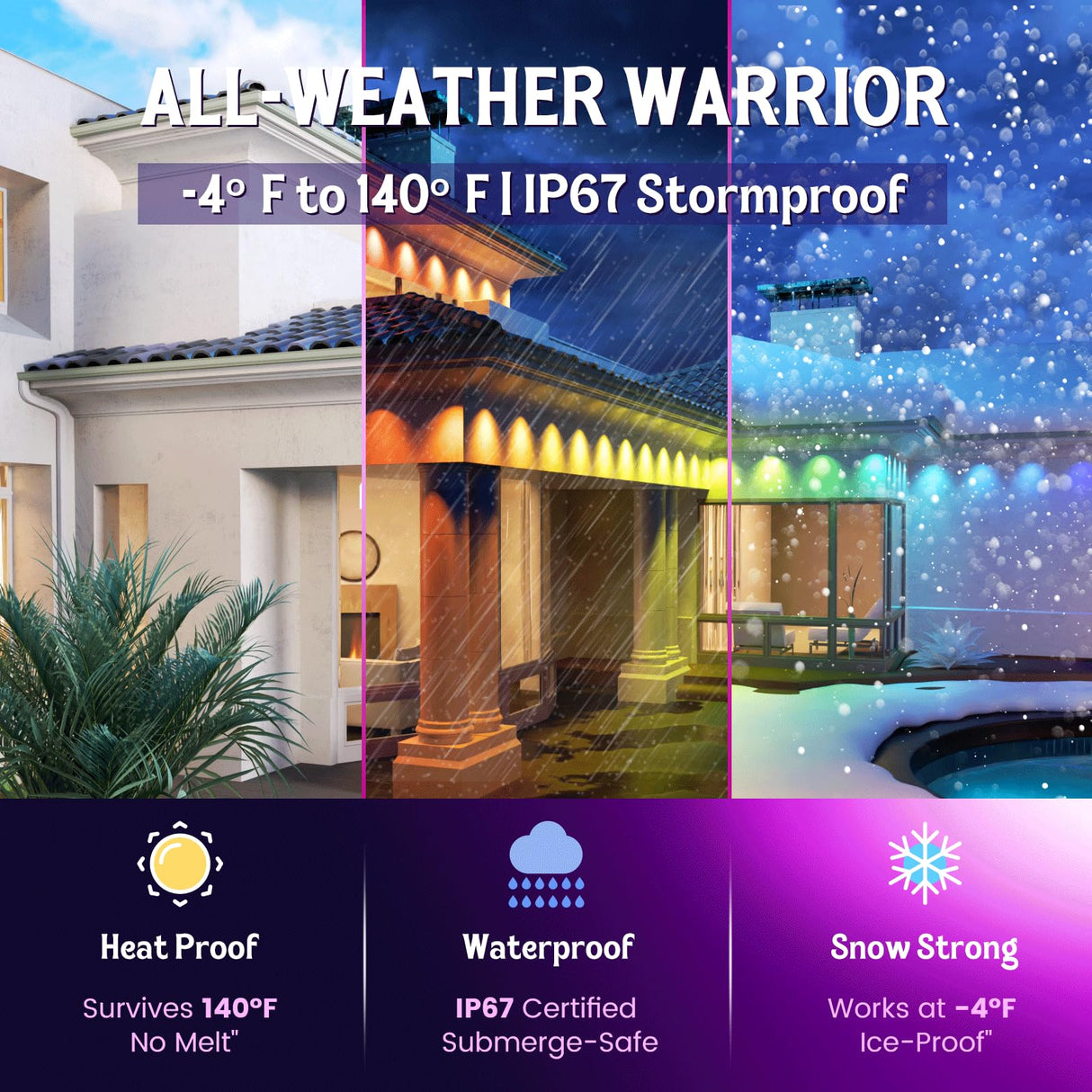 HUTAKUZE Permanent Outdoor Lights, 150ft RGB Outdoor Christmas Lights with 90 LED Light, IP67 Waterproof LED Eaves Light, DIY Scene Modes for Halloween and Holiday Decor, Smart APP & Remote Control HUTAKUZE