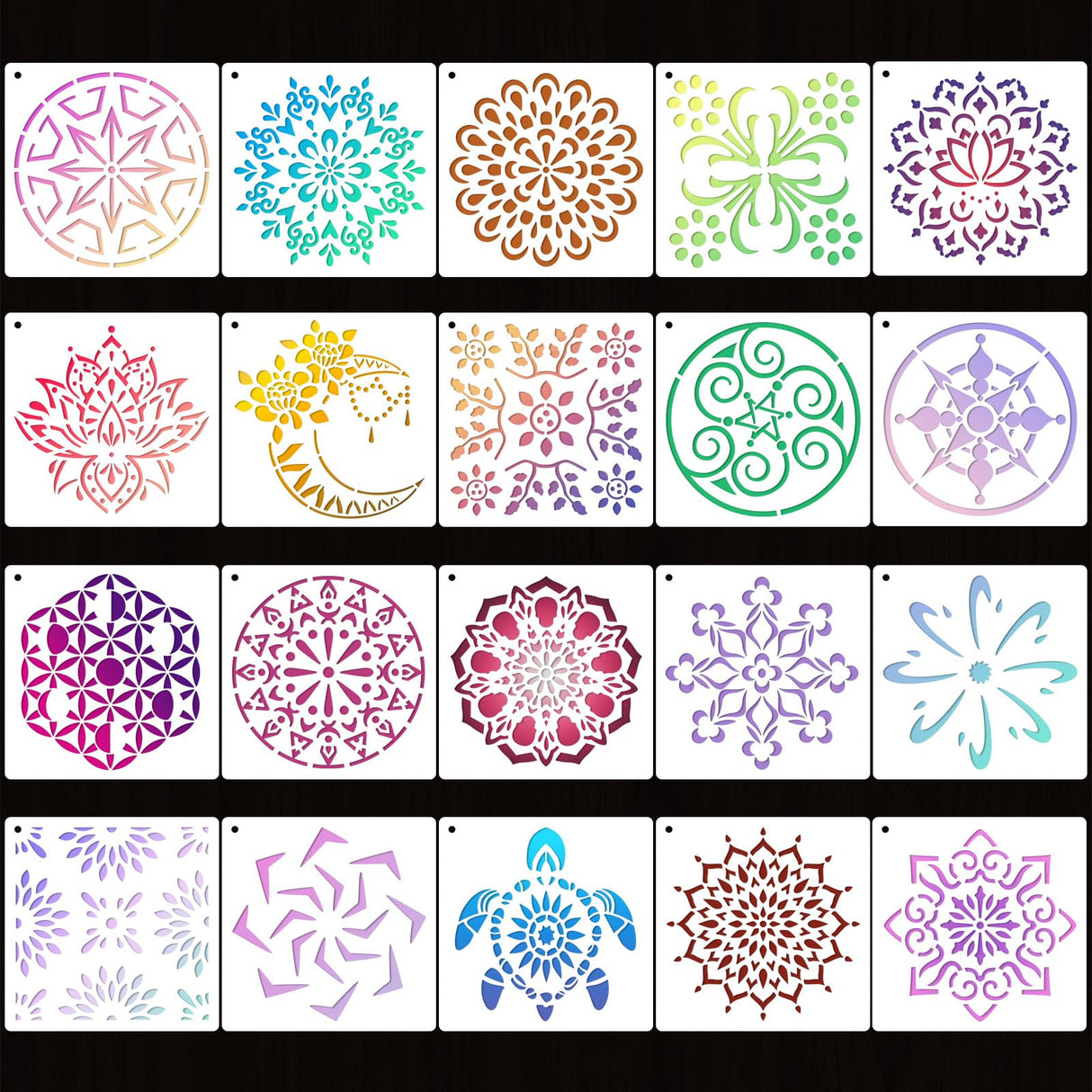 20 Pcs 4x4'' Mandala Stencils for Painting on Wood, Floor, Wall, Tile Fabric, Reusable Furniture Stencils Painting Template Mandala Template for DIY Rock Art Projects Decoration Yazhiji
