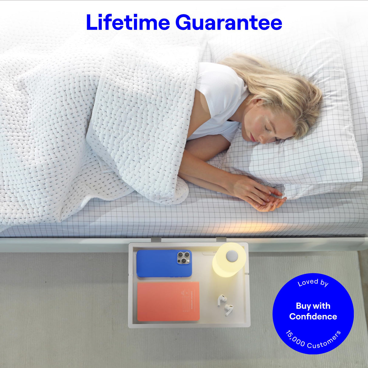 BedShelfie Bedside Shelf for Bunk Bed & Top Bunk, College Dorm Room Essentials, Loft Nightstand, Floating Bed Side Table Tray Storage, Dorm Room Decor by Smallish - (Flexfit Model, White) BedShelfie