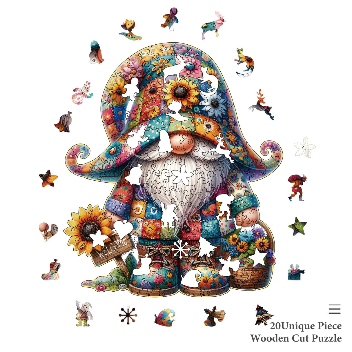 Hlison Wooden Jigsaw Puzzles, Gnome Wooden Puzzles for Adults with Unique Shape, Medium 10.3"x11.8" Wooden Puzzles with Exquisite Wooden Box Packaging Hlison