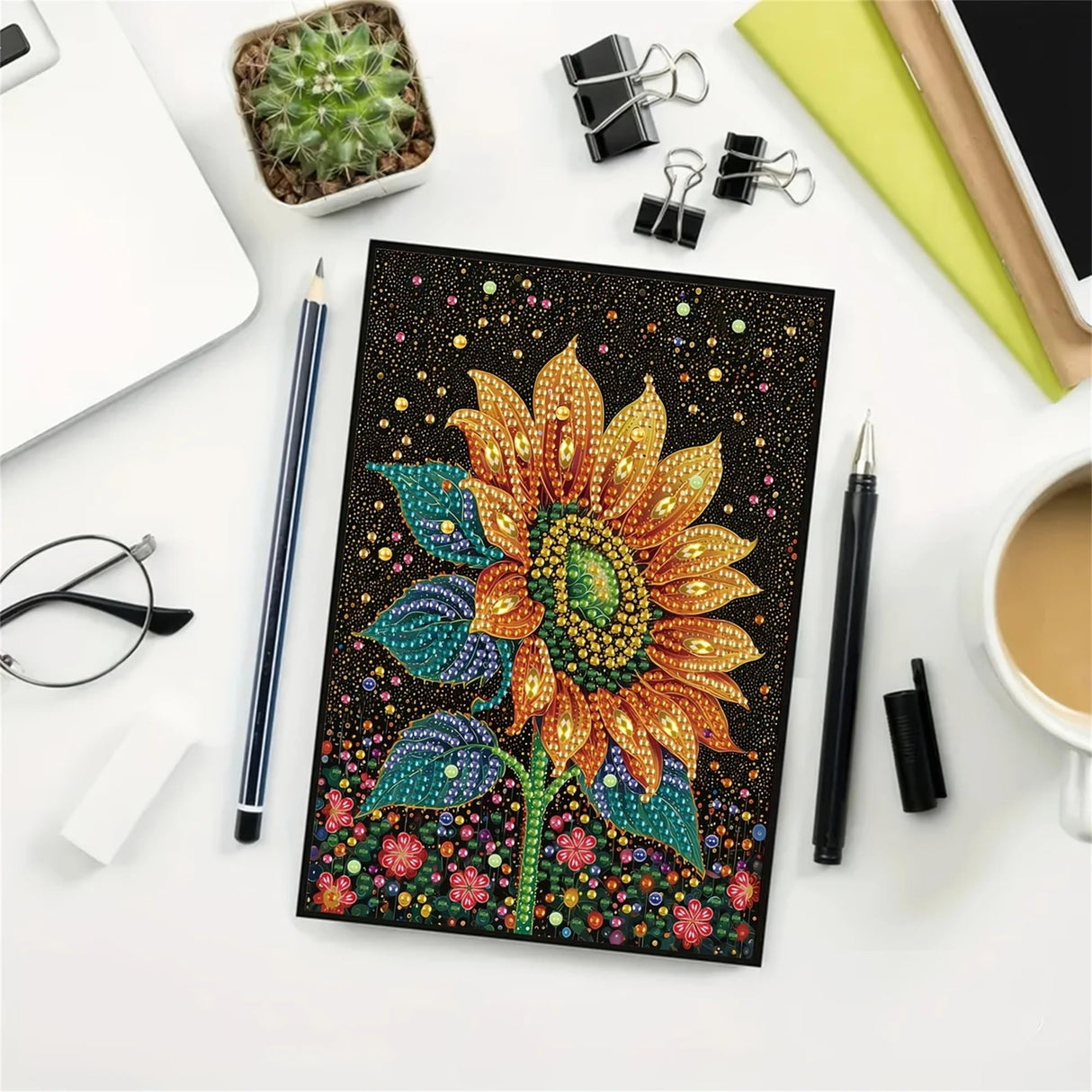 Sunflower Diamond Painting Notebook for Adults, A5 Diamonds Art Journal and DIY Sketchbook, Diamond Art Kit Supplies,Gift for Beginners, Craft Lovers, Artists. (Sunflower) Generic
