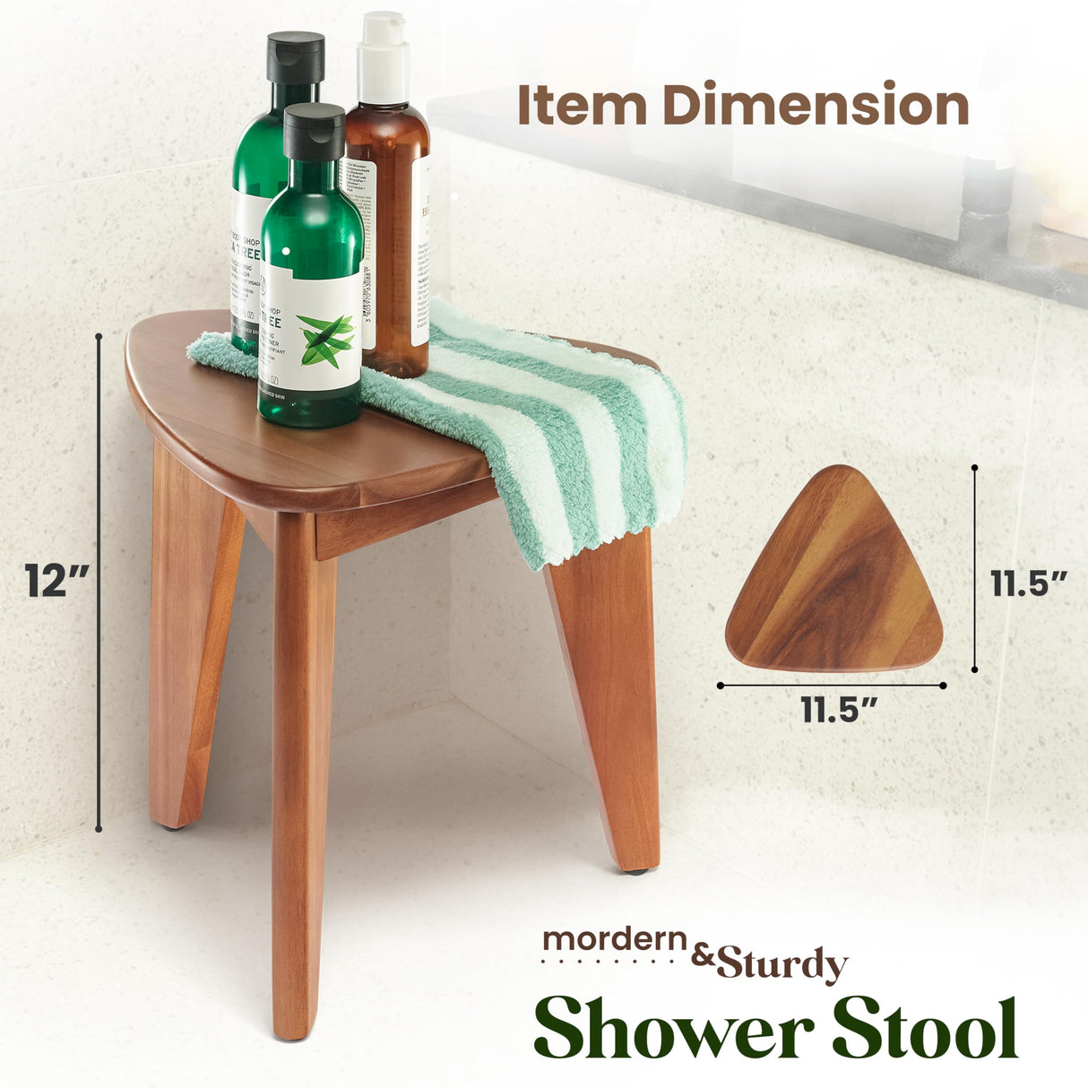 HOLANA 12" Corner Shower Foot Rest - Wooden Showers Stool Seat for Shaving Legs - Small Corner Shower Benches for Inside Shower - Waterproof Bath Step Stools Bench for Bathroom (Acacia Wood) HOLANA