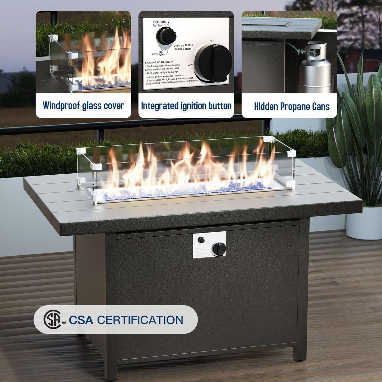 RTDTD 15 Piece Patio Furniture Set with 45" Propane Gas Fire Pit Table Metal Outdoor Patio Conversation Sectional Sofa Set with Coffee Table for Patio, Backyard, Deck(Navy) RTDTD