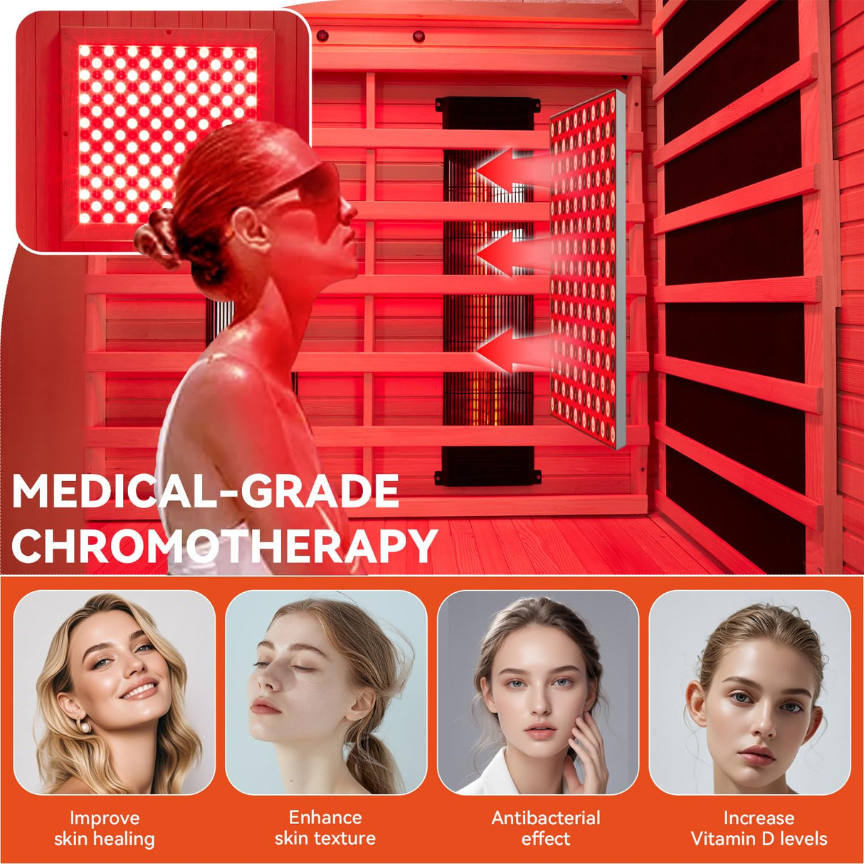 SWHSE 2 Person Infrared Sauna, Full Spectrum Home Sauna with Red Light Therapy, 15 Minutes Pre-Warm up Indoor Dry Saunas with 2-in-1 Door Handle, Canadian Hemlock,7 Color Light Belts, 110V SWHSE