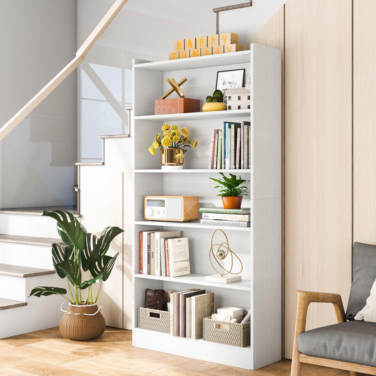 Tribesigns 72-inch Modern 6-Tier White Bookcase with Storage Shelves Tribesigns