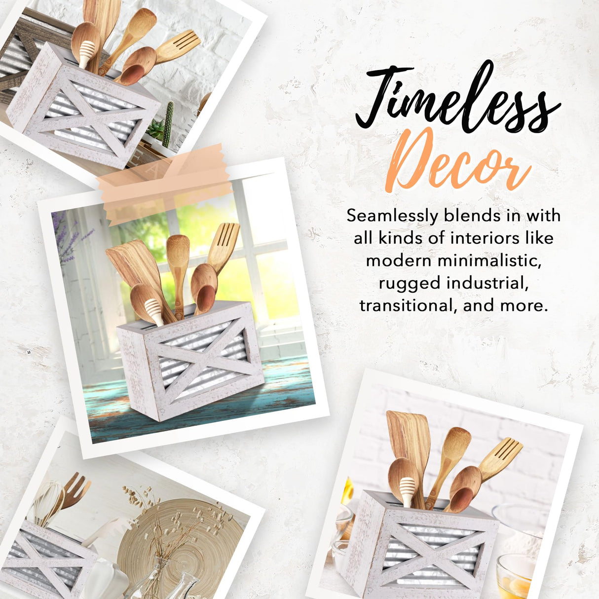 Autumn Alley Barn Door Rustic Kitchen Utensil Holder- Farmhouse Wooden White Kitchen Utensil Holder- Galvanized Accents- Rustic Kitchen Decor- Farmhouse Details Add Charm to your Country Kitchen Autumn Alley