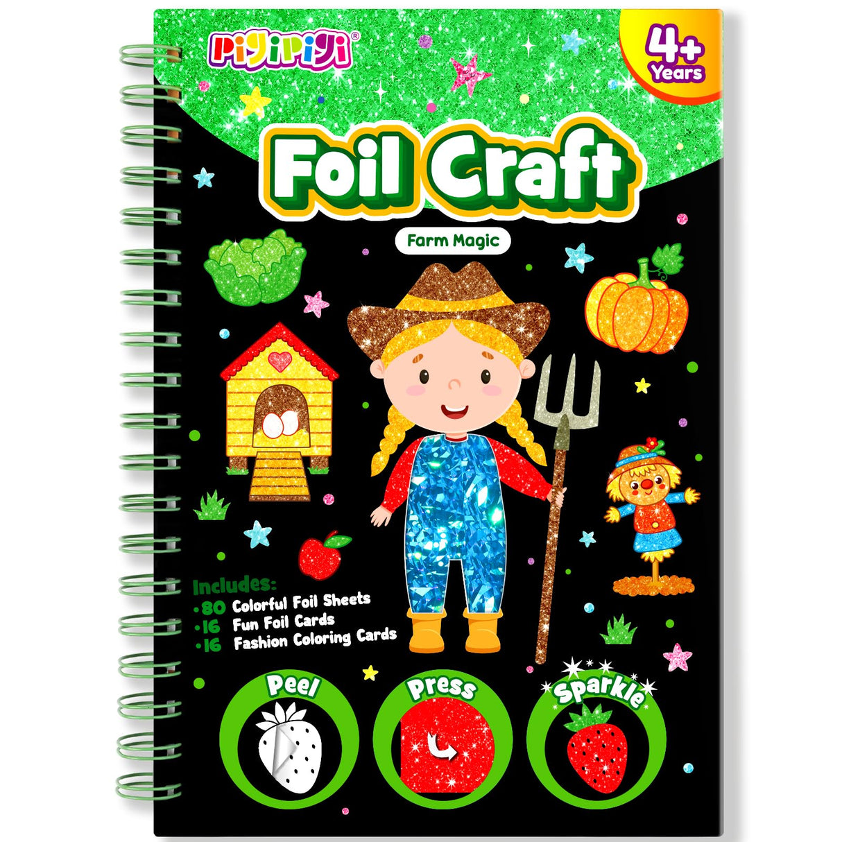 pigipigi Art Craft Activity for Kids: Foil Art Farm DIY Toy Kit, No Mess Creative Travel Supply Set, Idea Birthday Christmas Valentine Gift for Girl Boy Children 3 4 5 6 7 8 9 Year Old pigipigi