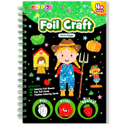 pigipigi Art Craft Activity for Kids: Foil Art Farm DIY Toy Kit, No Mess Creative Travel Supply Set, Idea Birthday Christmas Valentine Gift for Girl Boy Children 3 4 5 6 7 8 9 Year Old