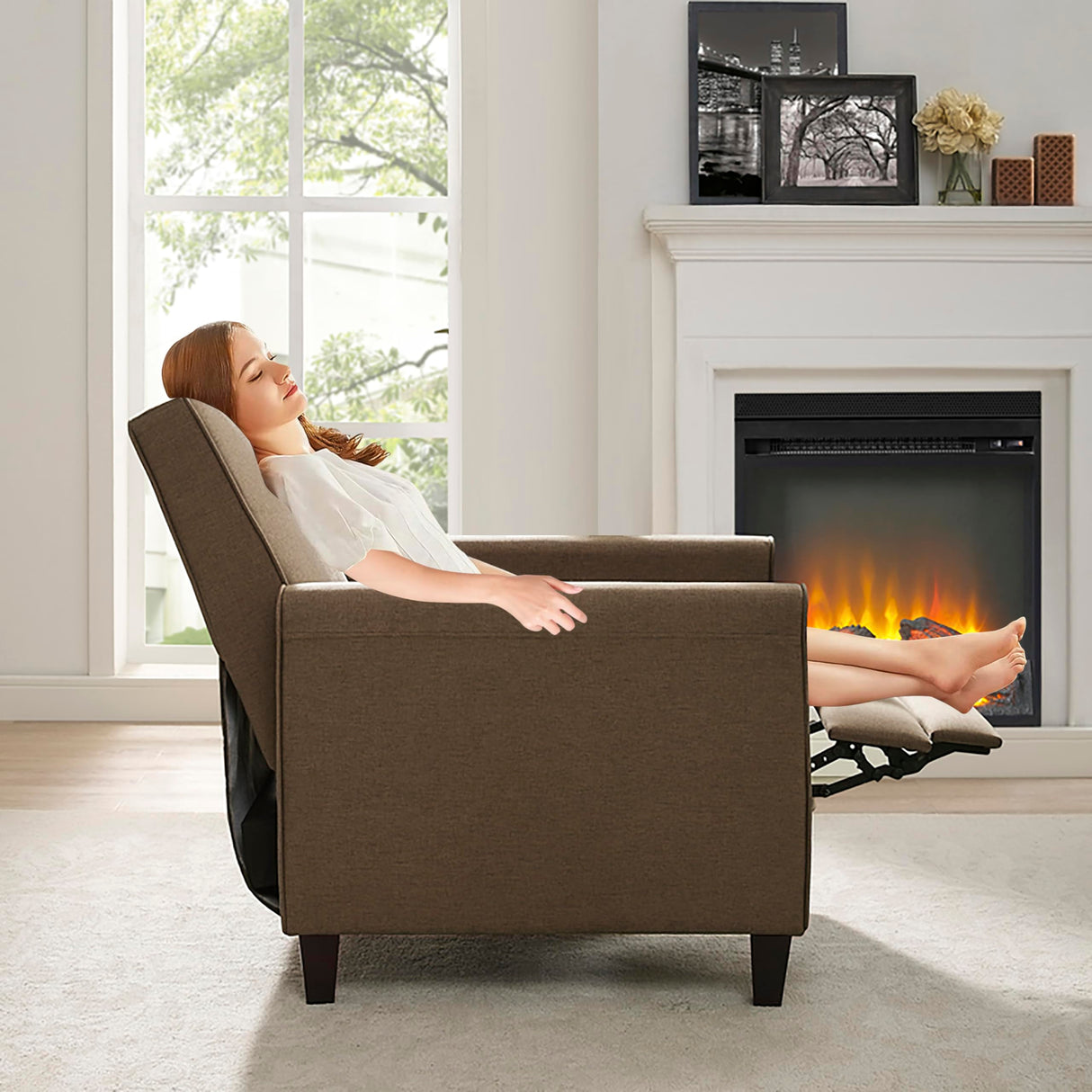 Naomi Home Pushback Recliner Chairs Home Theatre Recliner Small Recliners for Small Spaces with Adjustable Footrest Push Back Theatre Chairs Chocolate Linen Naomi Home