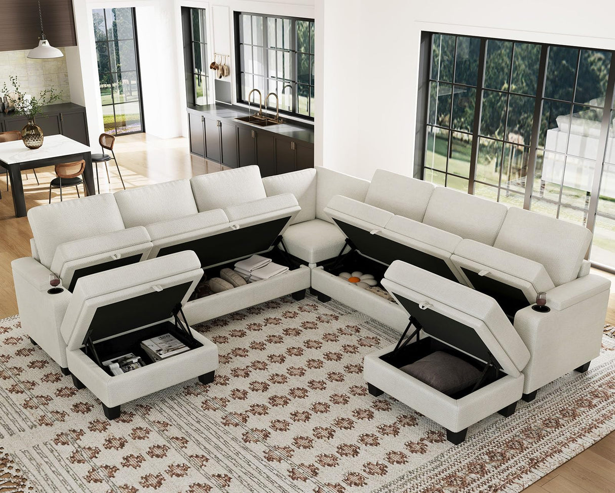 Belffin Modular Sectional Sofa Couch with Storage U Shape Convertible Corner Couches for Living Room White Couch Belffin