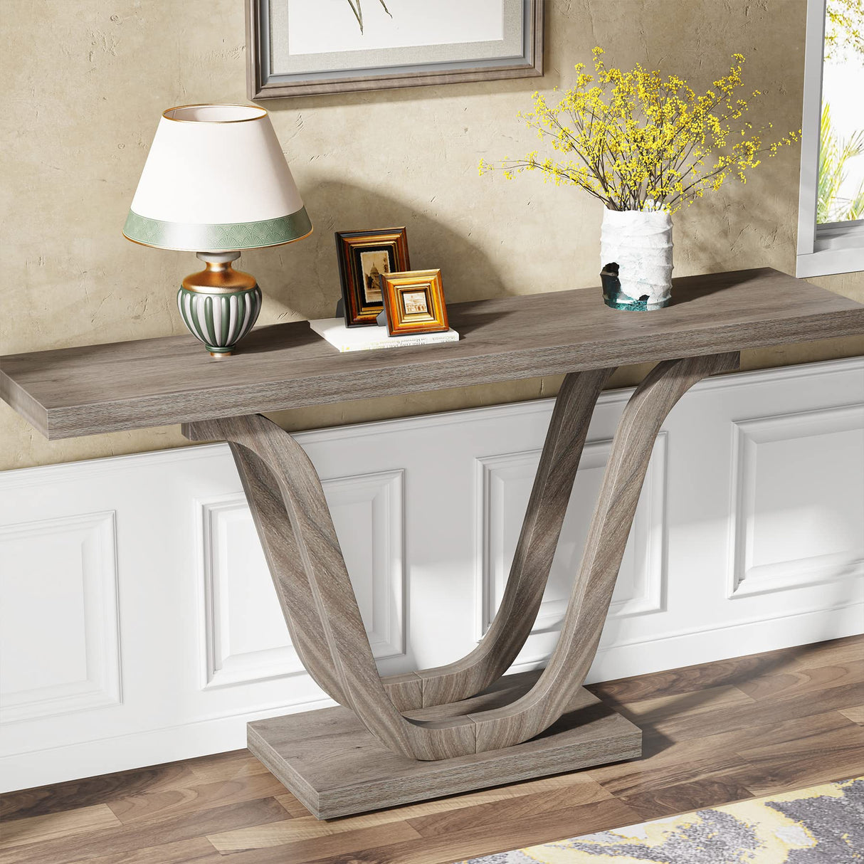 Tribesigns Farmhouse Console Table, 55 Inch Wood Sofa Table Entryway Table, Modern Narrow Hallway Tables Foyer Tables for Entryway, Living Room, Light Grey Tribesigns