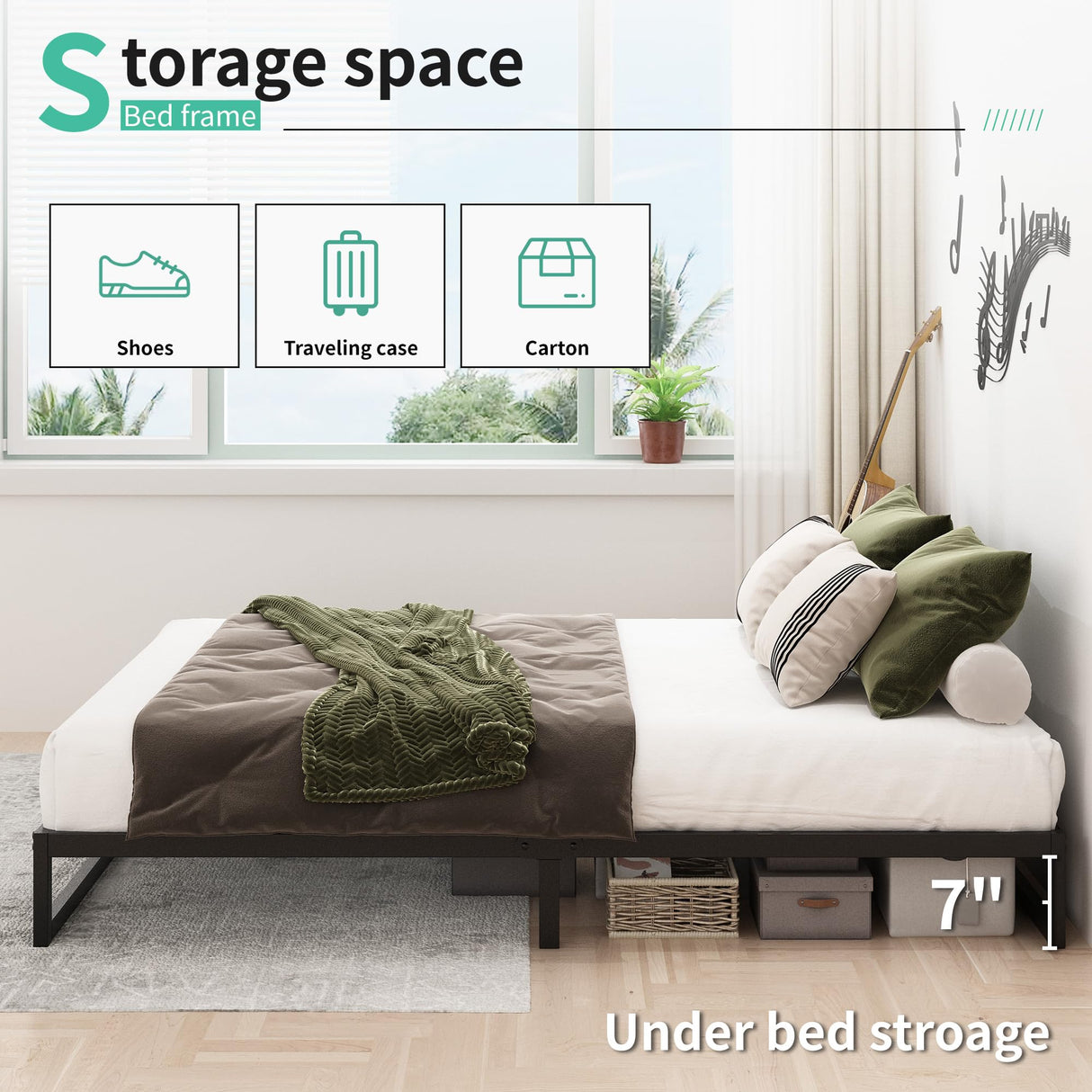 Lutown-Teen 9-Inch Heavy Duty Metal Queen Bed Frame with Steel Slat Support - No Box Spring Needed, Easy Assembly, Black Lutown-Teen