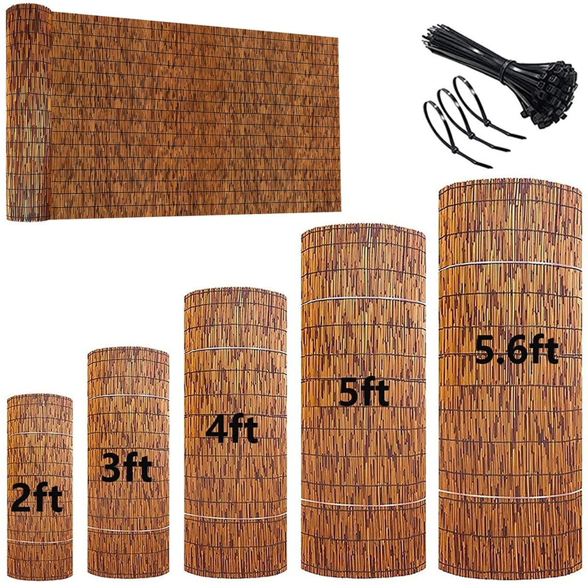 Natural Reed Fencing Rolls, Reed Screen for Garden, Privacy Fence,Bamboo Reed Roll-Up Blind Shades,2 3 4 5 Feet High,Hand-Woven,Sun Shade,Waterproof (Size : 61x1005CM(2x33ft)) XINSARV