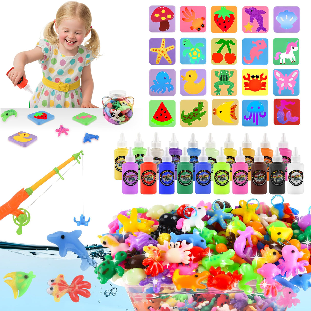 Magic Gel Water Elf Toy Kit, Squishy Making Kit for Kids with 20PCS Aqua Fairy Water Gels & Animal Mold, Gift for Christmas, Easter, Birthday, New Year, Creative Art Craft Girls 3-9 Year Old (60ml) Nicella