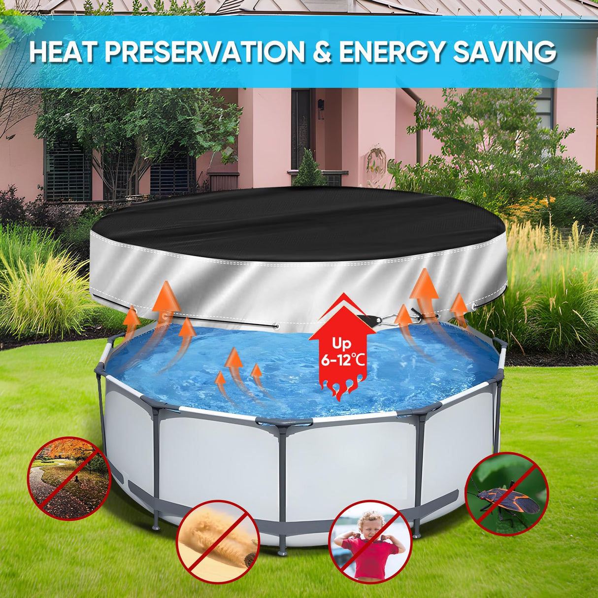 NEVERLAND Winter Pool Cover 18FT Round - Heavy-Duty 420D Oxford Above Ground Swimming Pool Cover, Debris-Proof, Cold-Resistant & UV-Resistant with Upgraded Adjustable Tensioner, Black/Sliver NEVERLAND