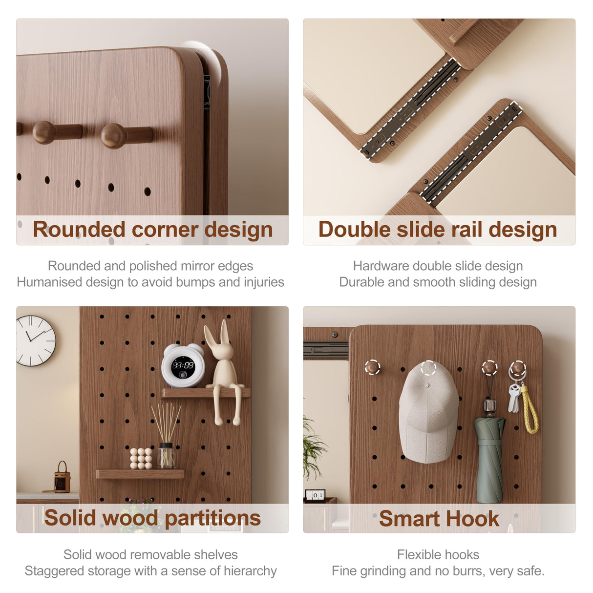 Wall Mirror Full Length,Wood Mirror with Shelf,Rustic Mirror with Hooks Full Length Mirror Wall Mounted Mirror with Multifunctional Design Panel,Living Room,Entryway KungFuWood