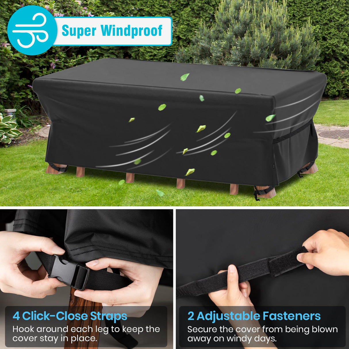 Velway Patio Table Chairs Set - Square Waterproof 76"L x 54"W x 28"H Outdoor Bistro Dining Set - Fire Pit Table Cover - Furniture Cover - Small Rectangle Ultra Windproof UV-Resistant Velway