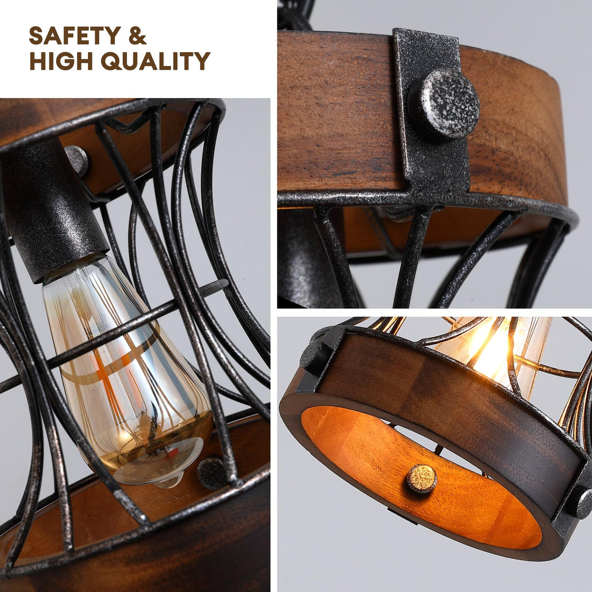 7PMBEANE Rustic Farmhouse Chandelier, Wood Small Pendant Light Fixtures, Modern Chandeliers for Dining Room, Kitchen Island, Office, Bedroom, 1-Light Chandelier for All Ceilings D 7.5" x H 8.8" 7PMBEANE