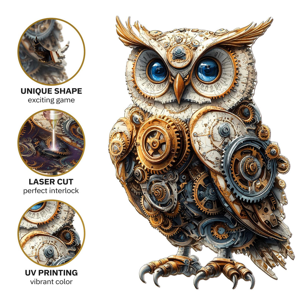 Jigfoxy Wooden Puzzles for Adults, Mechanical Owl Wood Puzzles Adult, Unique Animal Shape Wooden Jigsaw Puzzles for Adults, Birthday Gifts for Puzzle Lovers, Family(S-8.5 * 5.8in-80pcs) Jigfoxy