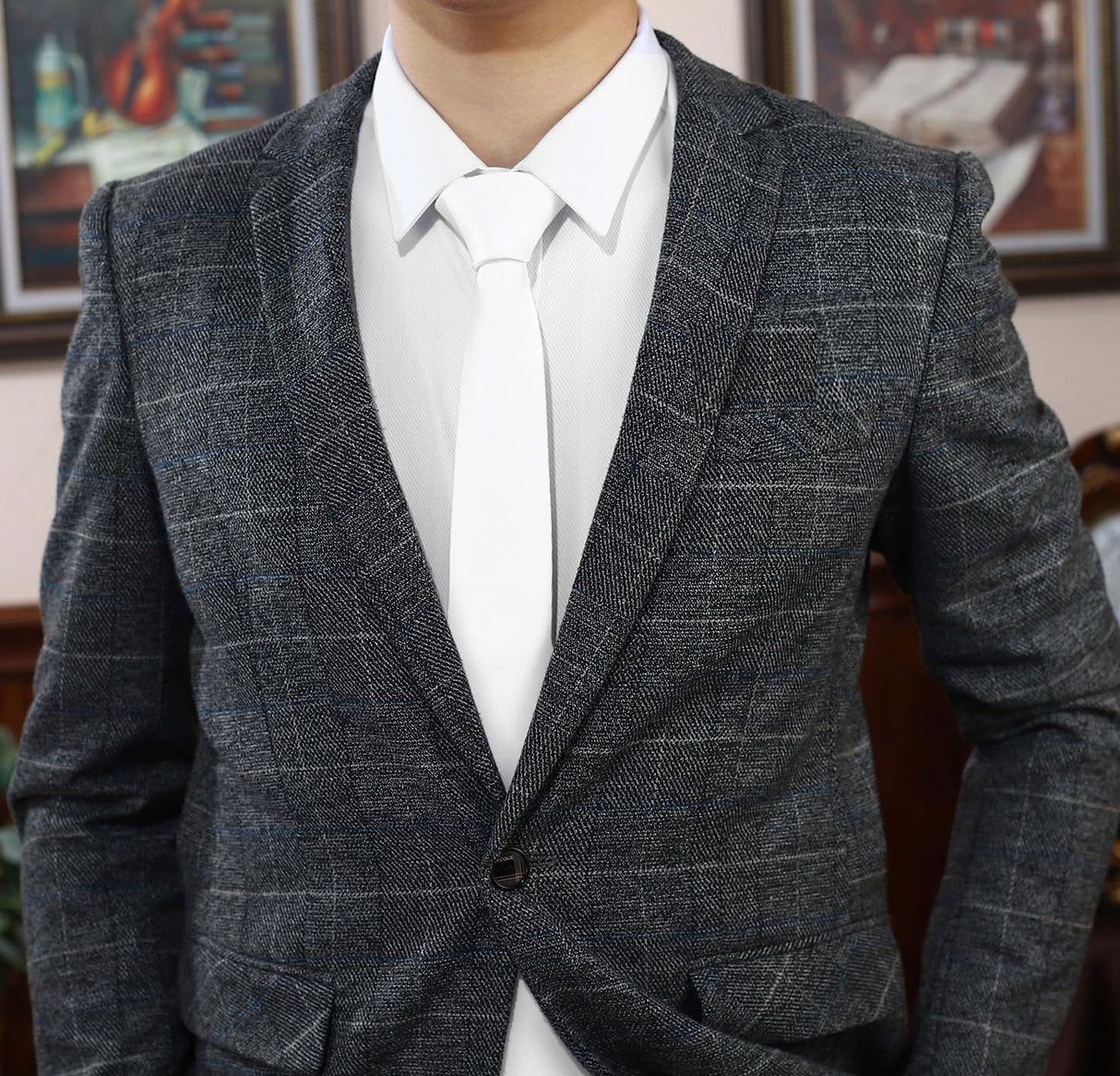 PenSee Men's White Ties Solid Pure Color 2.35" (6CM) Plain Slim Necktie Skinny Ties For Men PenSee